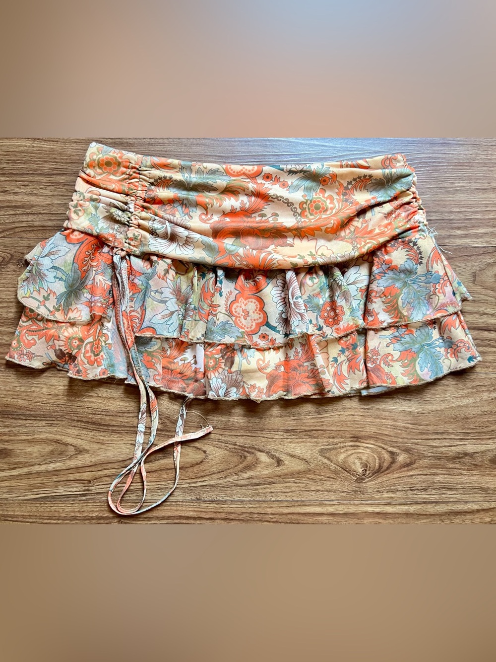 Floral Ruffled Waist Tie Skirt - Peach & Mint